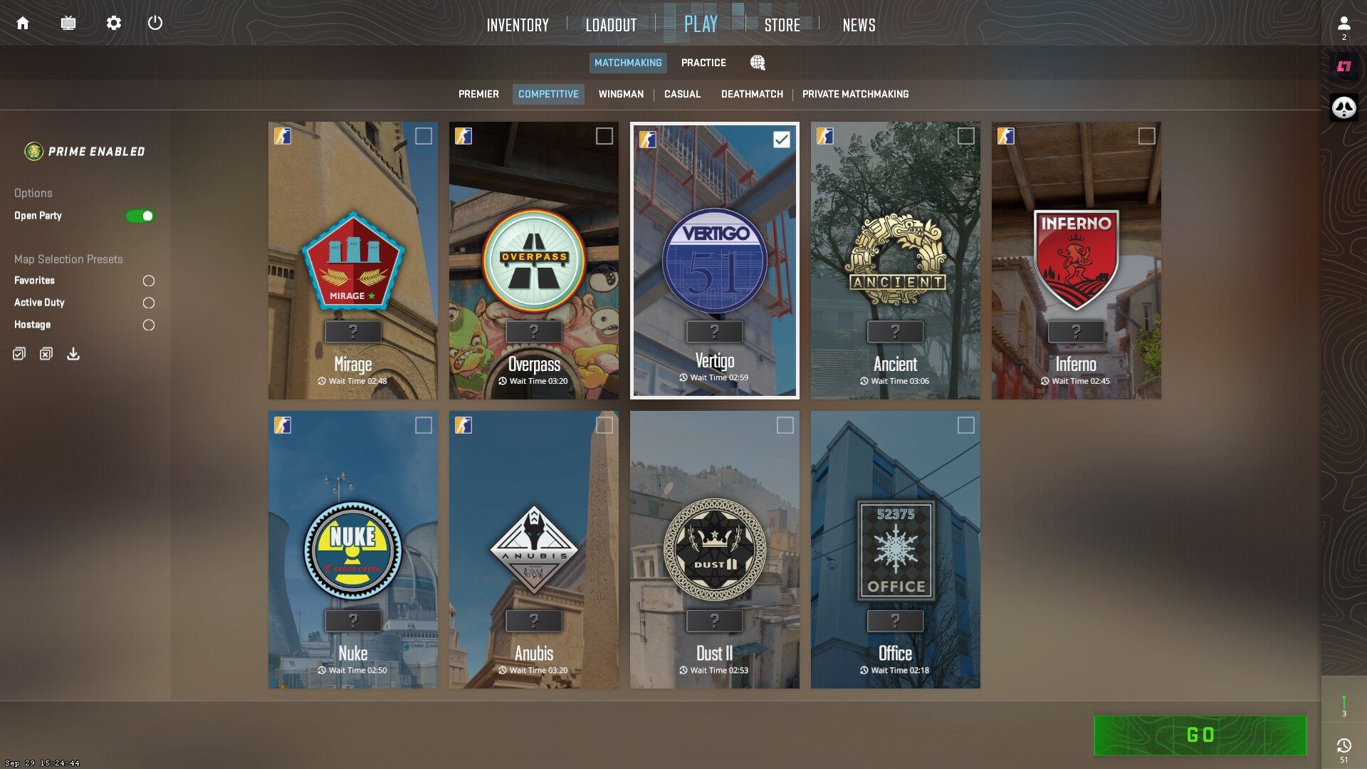 CS2 different competitive rank each map