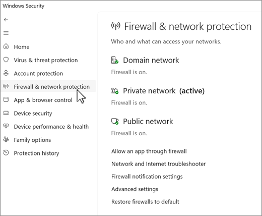 check firewall and network protection