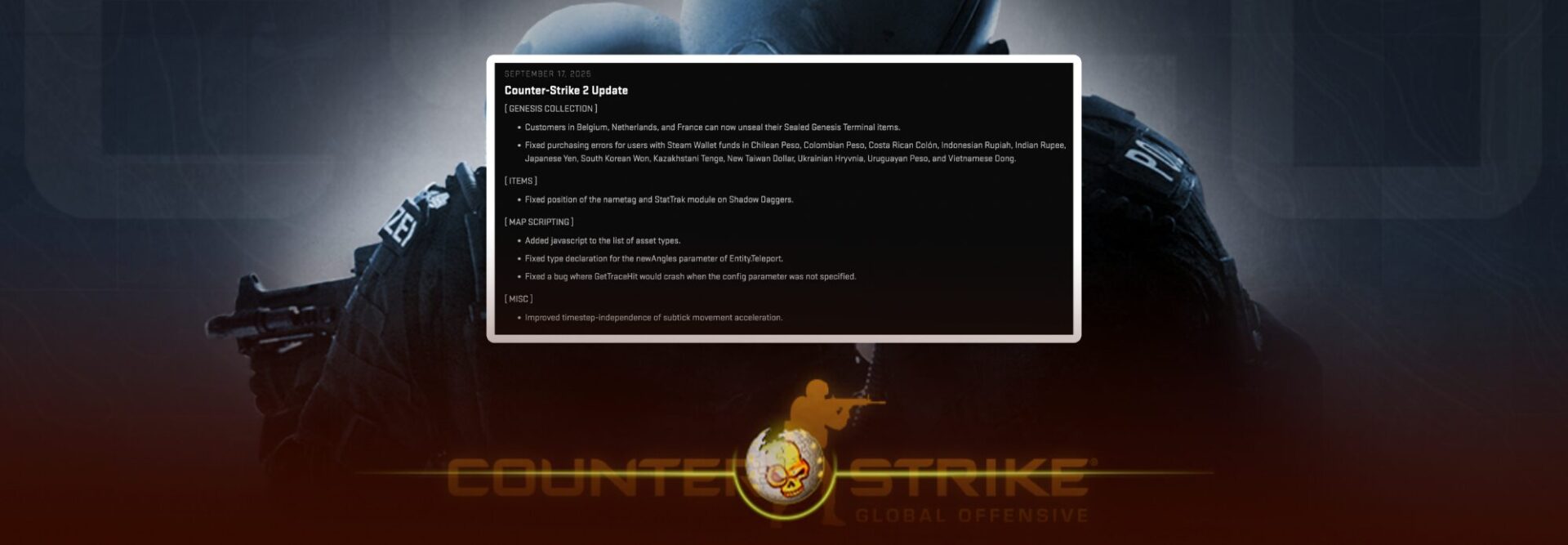 Counter-Strike 2 September 17 update screenshot – DaddySkins blog on CS2 patch notes and new features.