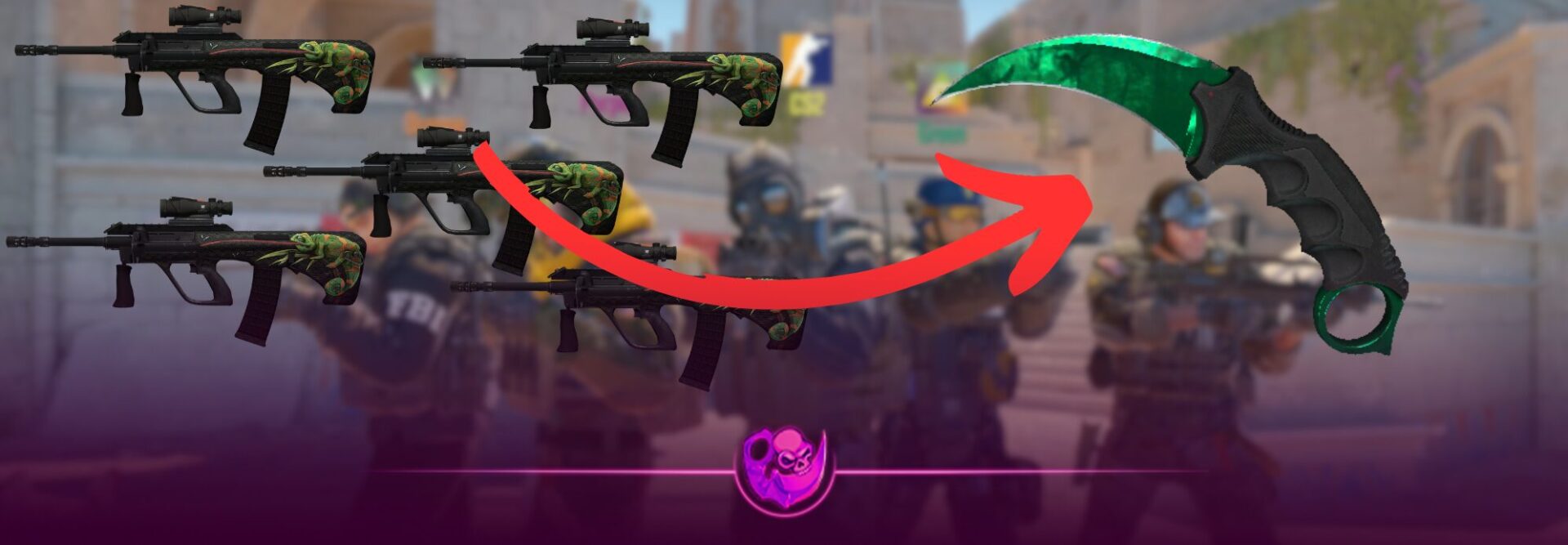 Best Guide for Knife and Glove Trade-Ups in CS2 featuring the new 5 Covert trade-up update and knife crafting system on DaddySkins