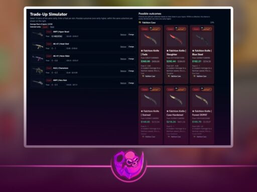 CS2 trade up calculator showing knife and glove upgrade results after latest update