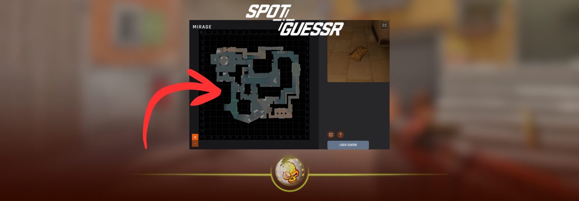 SpotGuessr CS2 guide cover image showing the SpotGuessr interface and CS2 map guessing tiles