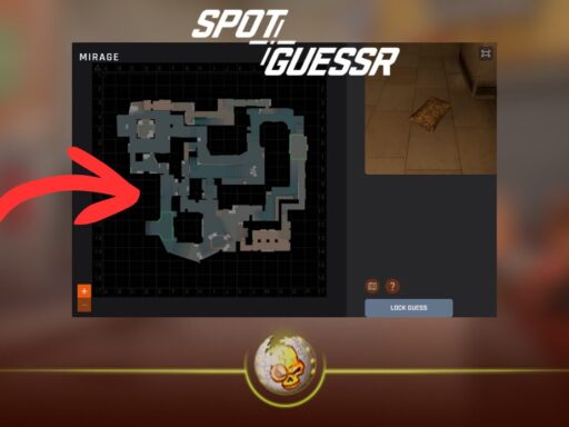 SpotGuessr CS2 guide cover image showing the SpotGuessr interface and CS2 map guessing tiles