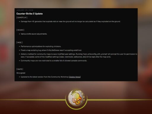 CS2 patch update January 30 2026 showing sound tweaks and community map restrictions
