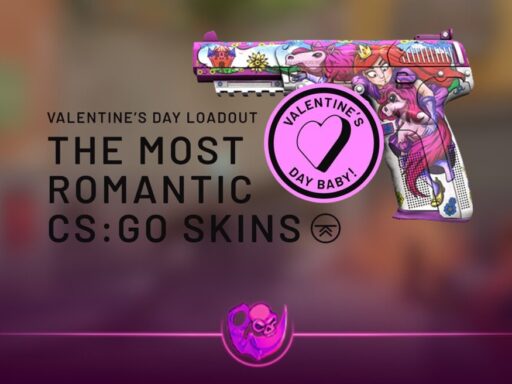 Valentine’s Day CS2 skins banner featuring pink Counter Strike 2 weapon skins available on DaddySkins