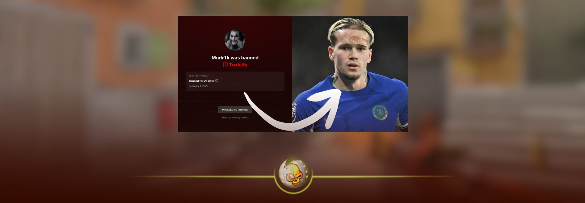 Mudryk CS2 Faceit ban screenshot showing Mykhailo Mudryk account suspension
