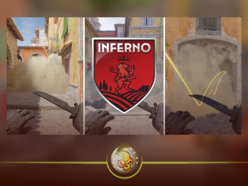 CS2 Inferno smokes guide showing key smoke lineups for B site, Banana, and A site
