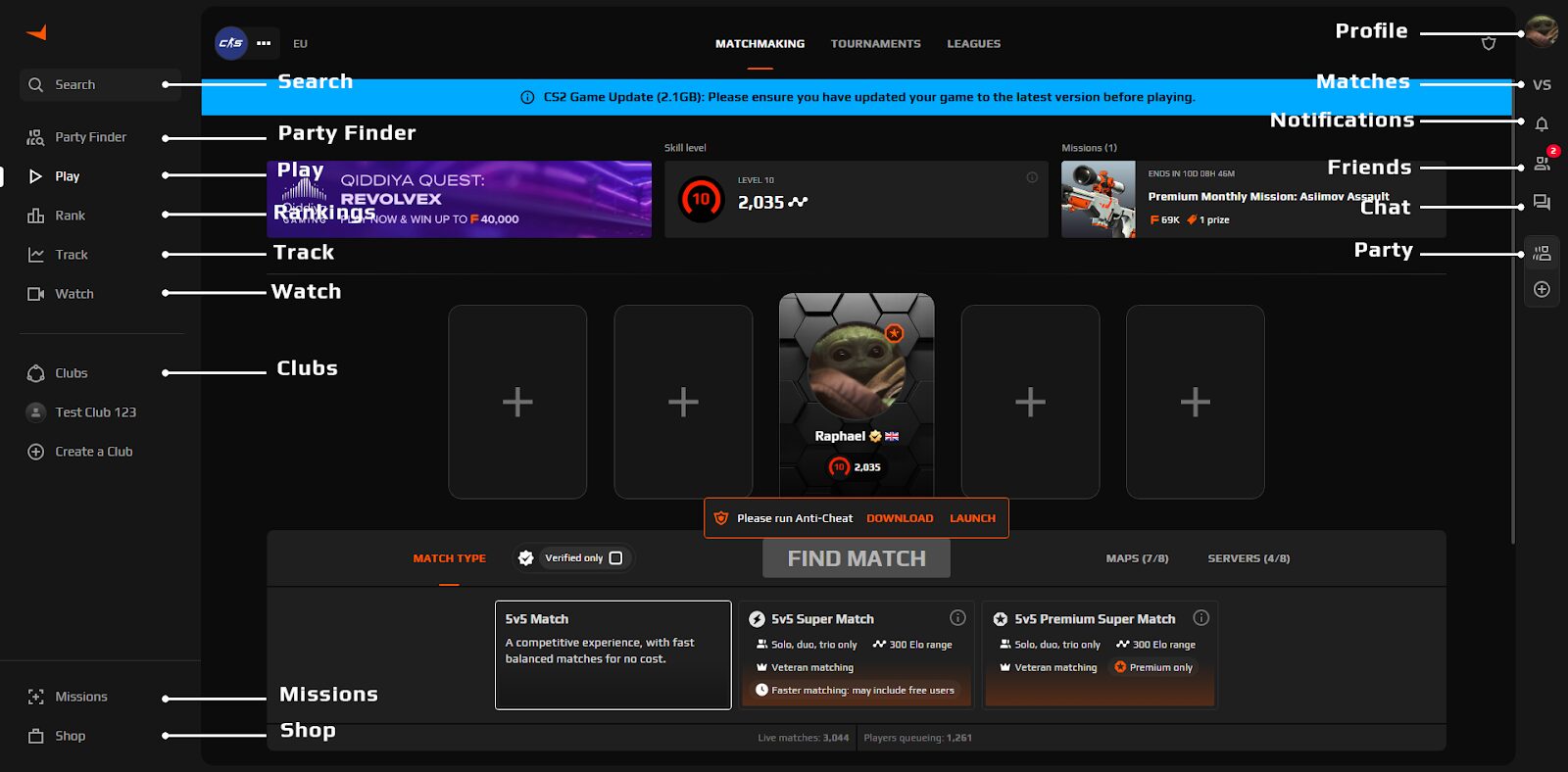 FACEIT menu cs2