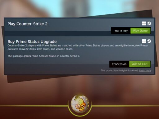 CS2 free to play in 2026 with Prime Status upgrade shown on screen