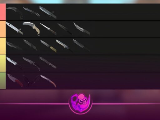 CS2 knife tier list 2026 showing a Karambit knife ranked among the best CS2 knives