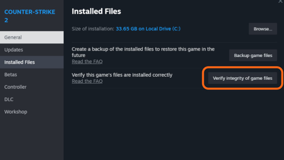 Verify Integrity of CS2 Game Files