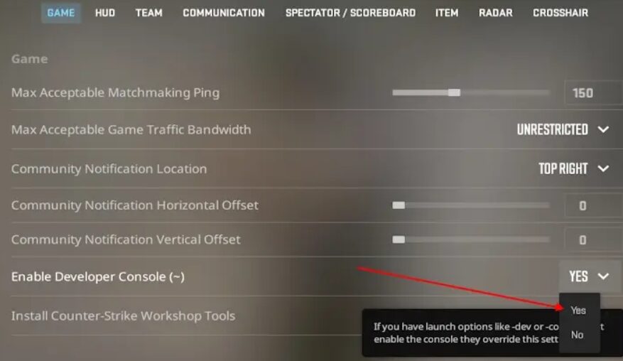 How to Enable the Developer Console in CS2