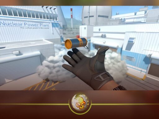 CS2 player practicing smokes on Mirage with grenade trajectory setup
