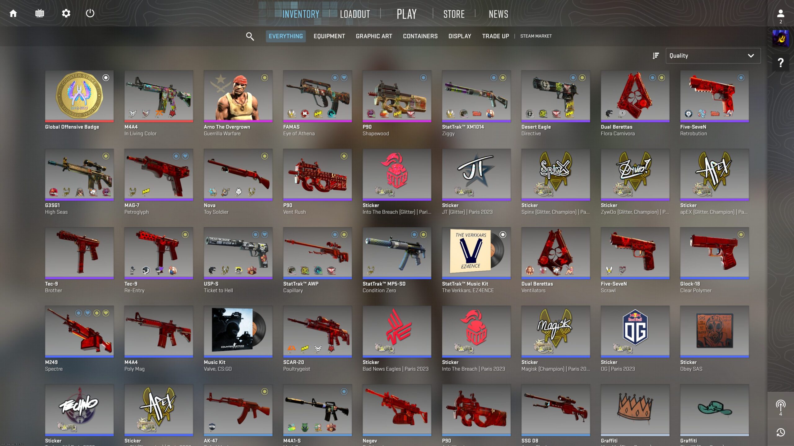 All red skins CS2 complete red loadout with AK-47 AWP M4 knife and gloves