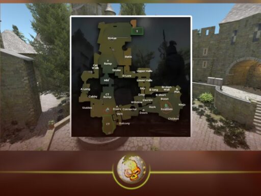 CS2 Cobblestone callouts interactive map showing A site, B site, Drop, Long, Connector, Danger, and key map areas.