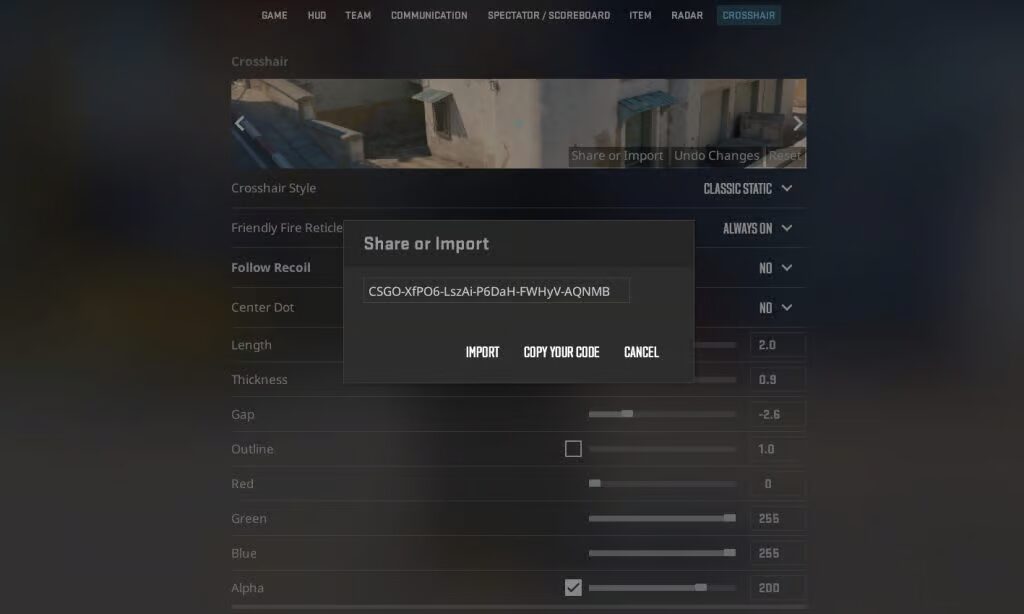 How to Import a CS2 Dot Crosshair Code