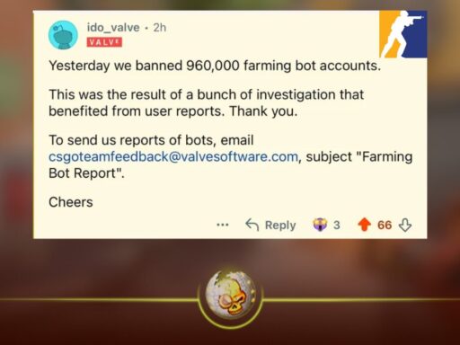 Valve bans 960,000 CS2 farming bot accounts