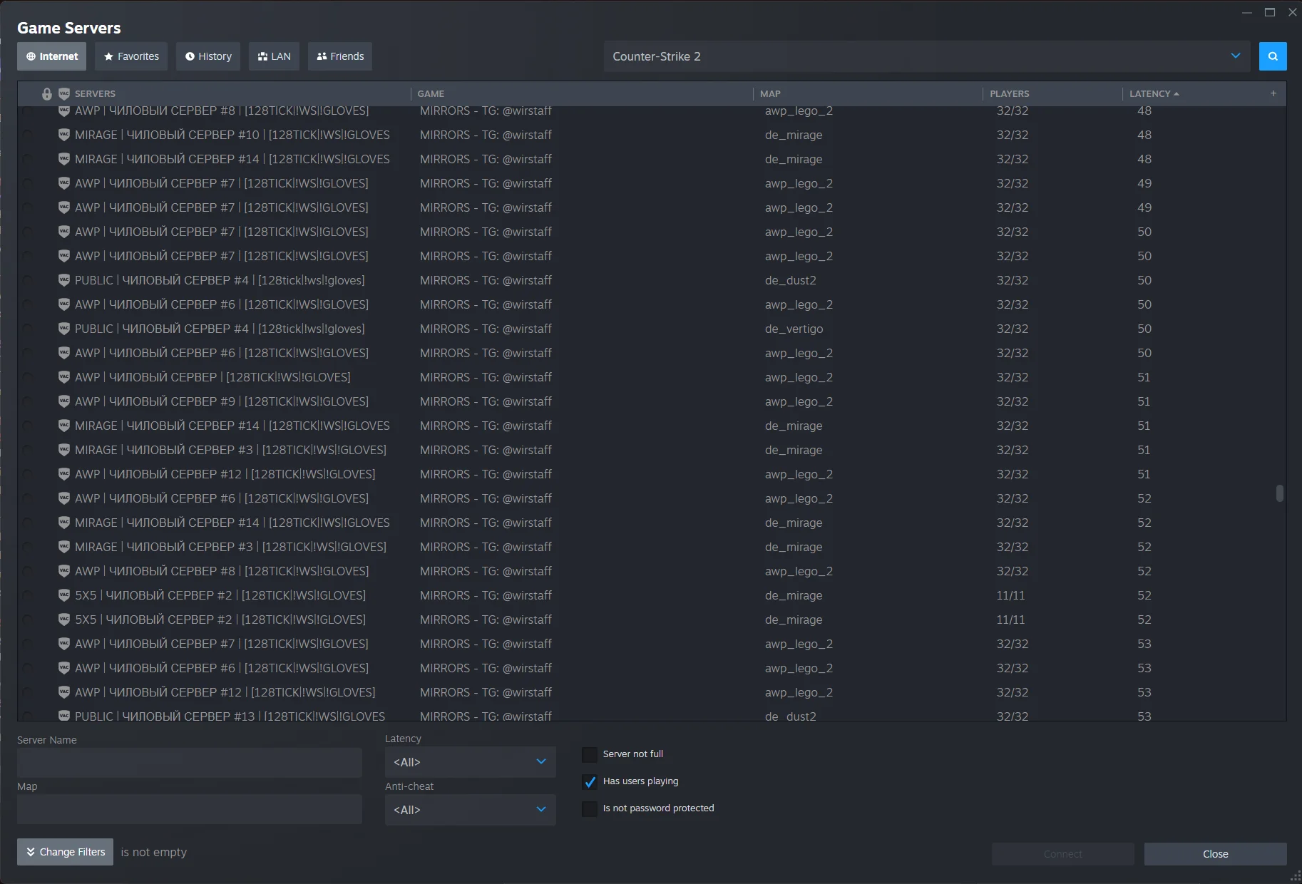CS2 community Deathmatch server browser