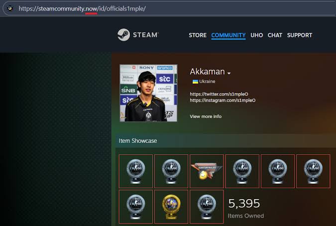 Changing a Steam profile URL from .com to .now to check CS2 chat logs