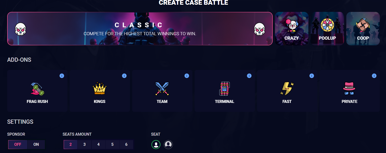 cs2 case battles modes on daddyskins