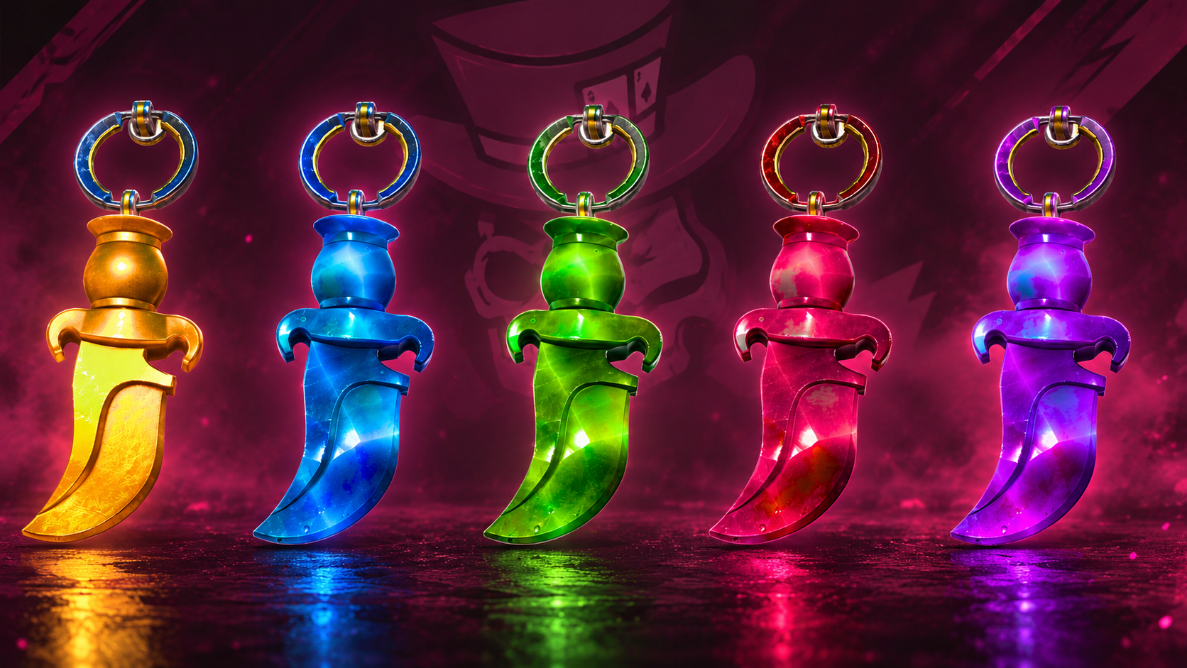 Semi-Precious CS2 charm patterns showing green blue and purple finishes