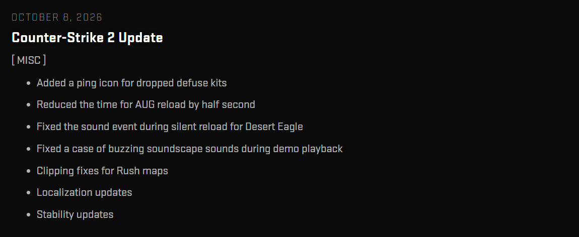 CS2 October 8 Update: AUG Buff & Defuse Kit Ping
