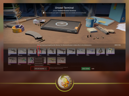 CS2 terminal showing a skin purchase offer with its price and accept or decline buttons