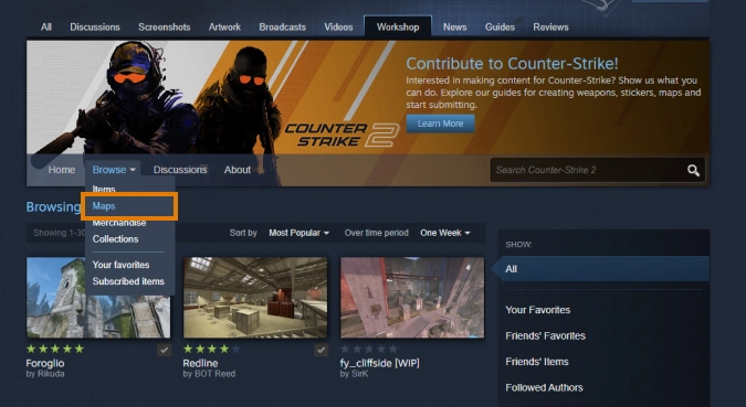 cs2 workshop maps menu