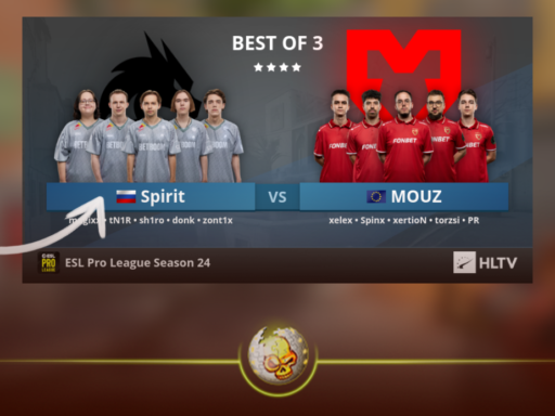 Team Spirit and MOUZ logos for the ESL Pro League Season 24 semifinal